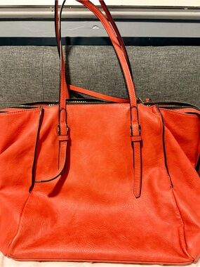 Urban Expressions Red/Orange Leather Tote with Dual Handles